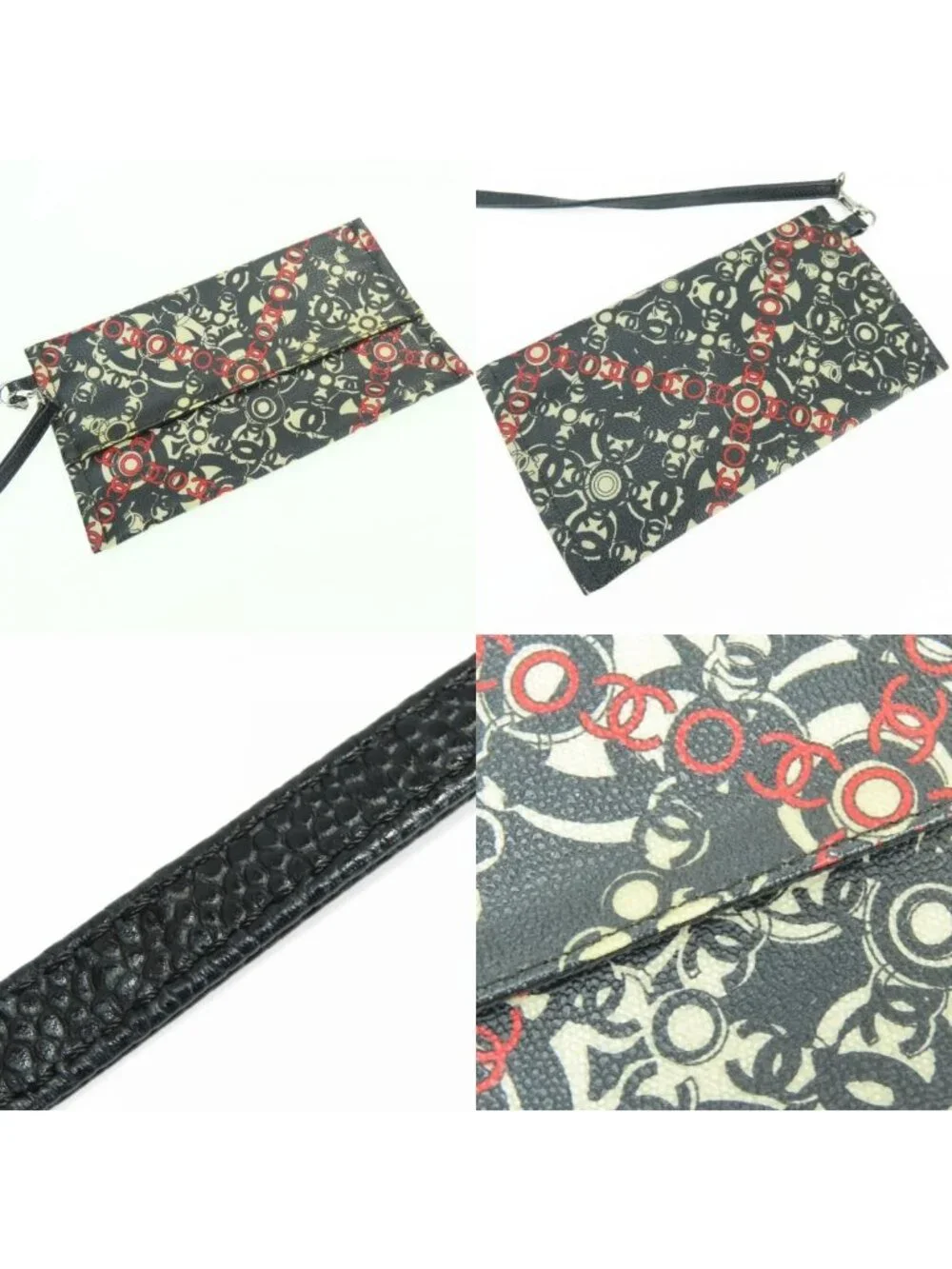 Chanel Tote Coco Travel CC Logo Leather Black White Red Pouch